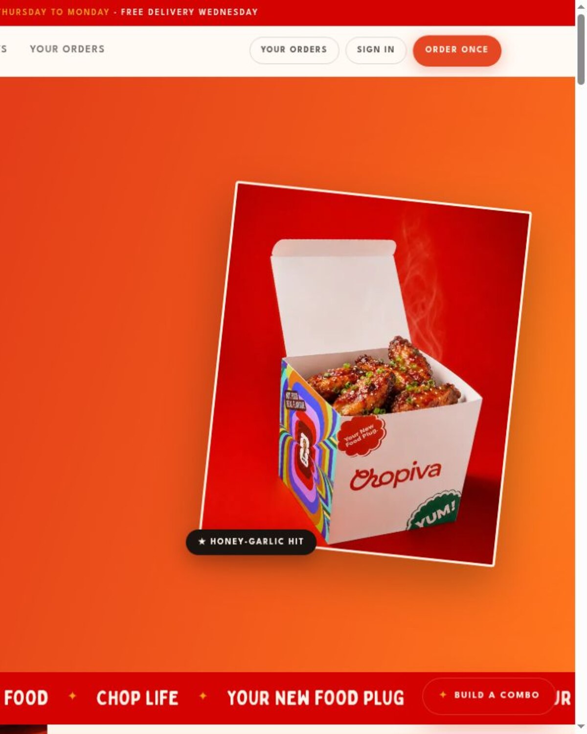 The Chopiva food-commerce website showing its food menu and order navigation